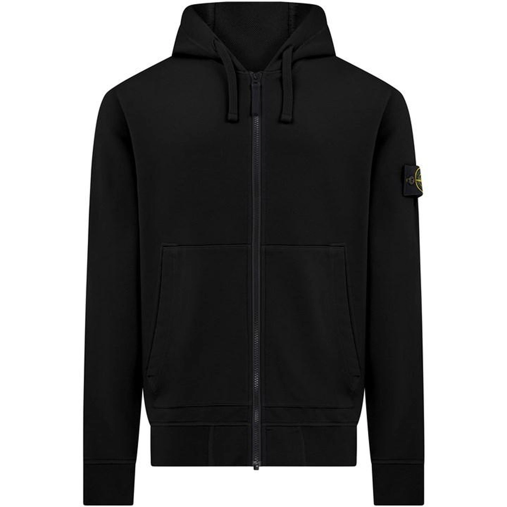 Stone Island Zip Front Hoodie - Black